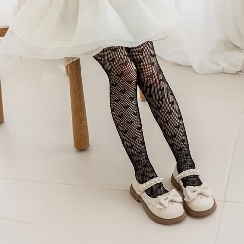 LOLANTA Girls Lace Tights Kids Sheer Patterned Fishnet Stockings 2 Pack Hollow Dance Pantyhose3