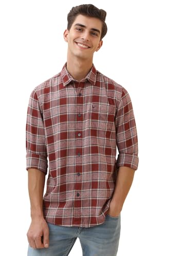 Image of Allen Solly Men Maroon Check Full Sleeves Casual Shirt