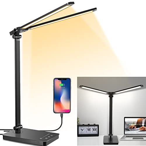BIAOQINBO Doppelkopf Schreibtischlampe LED Dimmbare Tischlampe...