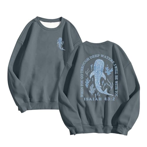 Image of Women's Printed Crewneck Sweatshirt Loose Fit Casual Pullover Soft Long Sleeve for Everyday Wear, Cozy Oversized Style (Dark Gray, XL)
