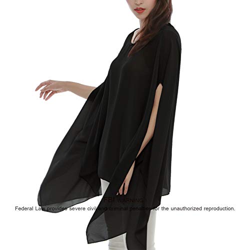 Max Hsuan Women's Loose Solid Sheer Chiffon Caftan Poncho Batwing Tunic Top Blouse Summer Oversized Shirts4
