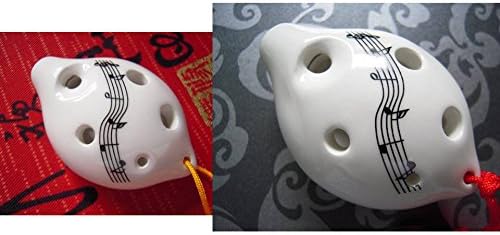 Holiday Special! 6 Holes Soprano G/Soprano C White W/music Notes Ceramic Ocarina - Dexterous, Easy to Carry and Learn, Good for Beginner & Great Gift. Linn's Arts!