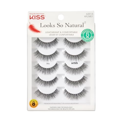 Kiss Looks So Natural, False Eyelashes, 'Shy', 12mm, Includes 5 Pairs Of Lashes, Easy to Apply, Reusable Lash Clusters