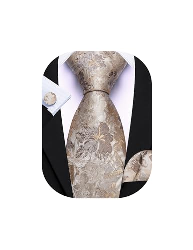 Image of Barry.Wang Men Tie Set Floral Paisley Silk Necktie Pocket Square Cufflinks Formal Wedding Party Business