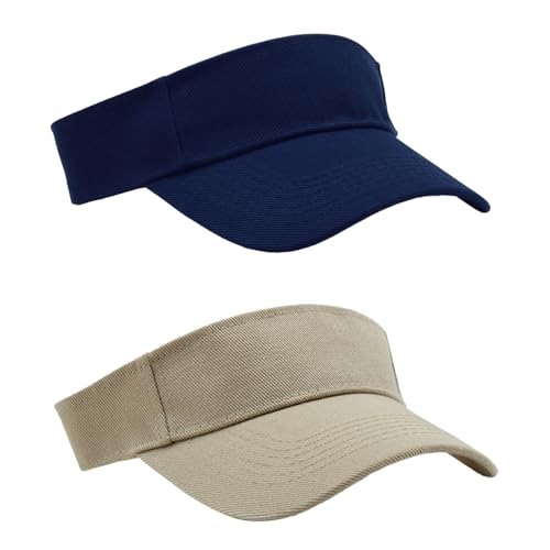 Gkhlg Pack of 2 Sun Hat Kids Breathable Adjustable Velcro Unisex Running Visor for Ages 4-10 Baseball Cap for Outdoor Activities Travel Leisure (UK, Age, One Size, Khaki+Navy Blue)