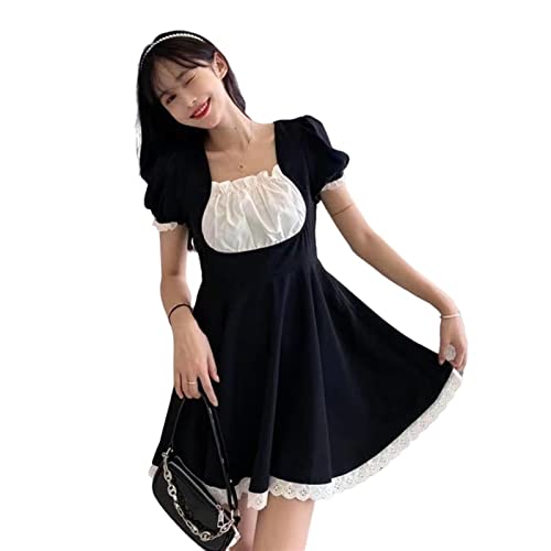 Robe Lolita à dentelle noire respirante et fluide pour l'été