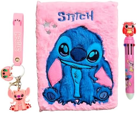 Kit Caderno Pelúcia Stith Caneta Cores E Chaveiro Papelaria Fofo