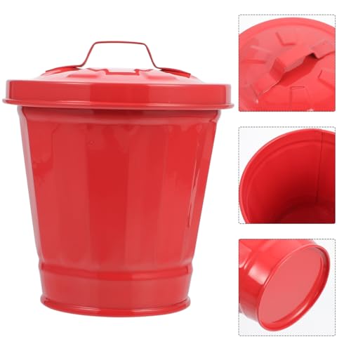 Mini caneca de basura Hemobllo para escritorio, con tapa, metal, roja miniatura 4