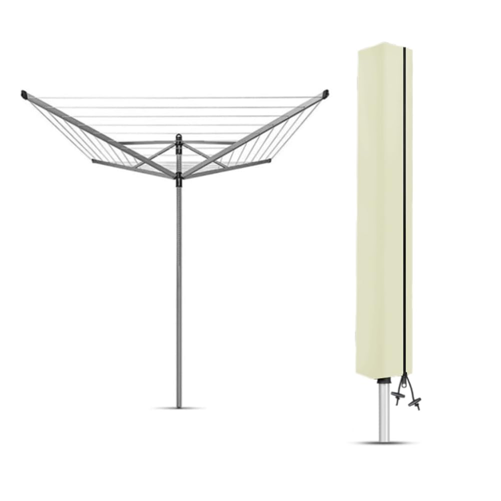 Csarpect Beige Rotary Airer Cover, Clothes Washing Line 420D Oxford Waterproof Windproof Uv-Resistant & Non-Slip Lining Dryer Umbrella Parasol Protective Zips, For Garden All Rotaries (,160*15*15Cm)