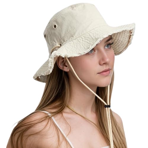 Chapeau de soleil protection UV pliable pour femme avec bords frangés