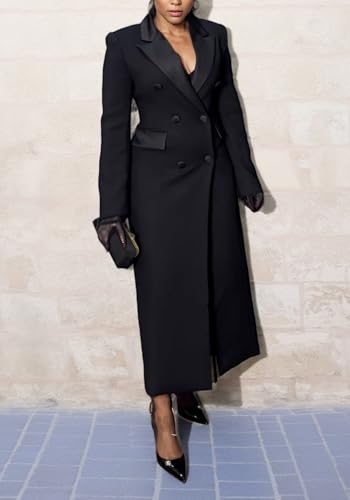 LKOUS Long Blazers Dresses for Women Long Sleeve Lapel Pockets Elegant Trench Coats Dress Fall Winter Business Outfits2