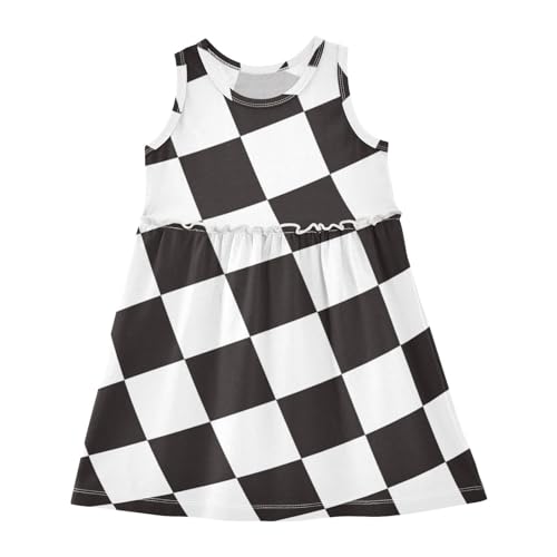 Aflyko Sleeveless Dress for Girl Winning Race Flag Casual Dress Loose Fit Sundress Summer Infant Tank Playwear Dance Dress Cute Kiddo Outfit 4T