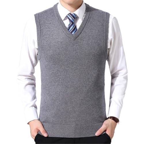 Men's Casual Knitted Sweater Vest V-Neck Pullover Solid Color Business Outwear Waistcoat