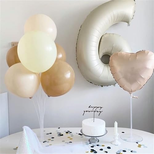 image for Lingqiang Cream Number Balloons, 40inch Large Beige Number 6 Foil Myla