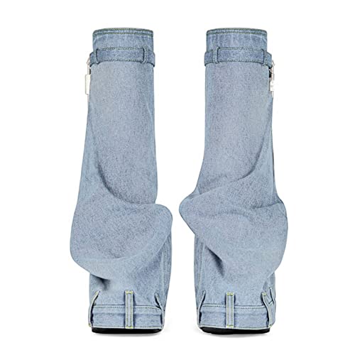 MissHeel Padlock Fold Over Platform Denim Knee High Boots for Women3