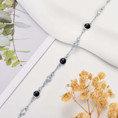 Image of HPQQ Anklet Bracelet for Women 925 Sterling Silver Natural Stone Chain Ankle Bracelet Beach Summer Fine Jewelry Birthday Mothers Day Gifts for Women Her Mom