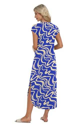 Image of HiMONE Beach Vacation Dresses for Women 2025 Sundress Cap Sleeves Casual Maxi Beach Dress with Pockets XS-2XL