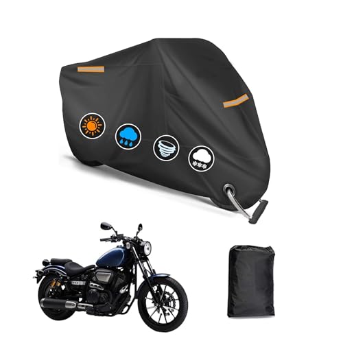 バイクカバー ヤマハボルト950 専用 バイクカバー バイクボディーカバー 3つの反射ストリップ 原付カバー UVカット 凍結防止カバー 車体カバー 盗難防止 ワンタッチバックル付き ロック穴付き オールシーズン対応 【収納バッグ付き】