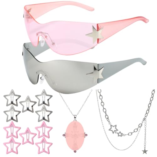 TYXHXTF 2 Pièces Lunettes de Soleil Y2K Enveloppant, Sans Monture, pour Hommes et Femmes