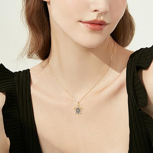 ELFRONT 14K Gold Turtle Necklace for Women Real 14K Yellow Gold Sea Turtle Celtic Knot Opal Pendant Necklace Animal Jewelry Gifts for Women2