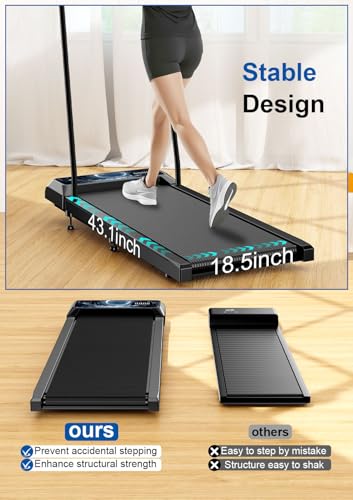 Image of Walking Treadmill Pad with Handle Bar, Portable Treadmills with Incline for Home and Office, 270lbs Capacity Under Desk Treadmill with 2.5HP Remote Control, LED Display