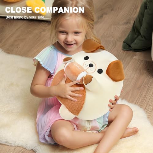 shownicer Plüschtier Bulldogge Hund Kuscheltier Mit Rugby Stofftier Kawaii Hund Plüsch Kissen Spielzeug Hund Wurfkissen Geschenk für Kinder Jungen 3+ Jahre (Hund & Rugby, 30cm)