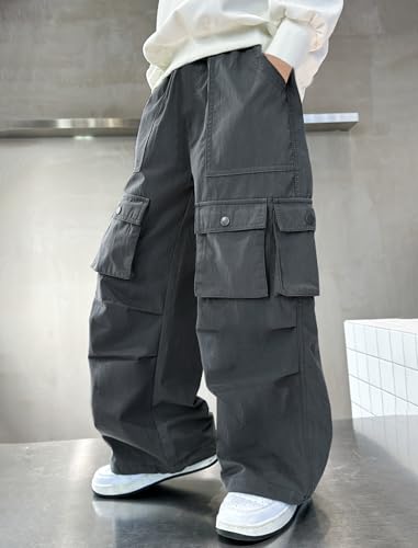 Boys Baggy Cargo Pants Multi Pocket Casual Trousers Streetwear 5-12 Years2