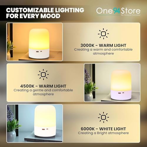 Image of One94Store Oval Shaped LED Table Lamp - USB Rechargeable Touch Night Light with 3 Modes, Dimmable Brightness by Long Press on Power Button, for Bedroom, Living Room, Study & Office (White, Pack of 1)