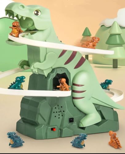 Image of SHNRASAR Dinosaur Chasing Race Track Slide Game with Light & Music - Gift for Toddler Kids 3+