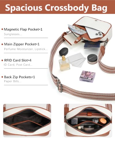 Image of Crossbody Bags for Women,Multi-Pocket Leather Crossbody Purse | RFID Blocking Pockets,Fits iPad,Adjustable Wide Strap,Quilted Exterior,8 Card Slots,Gift Ready