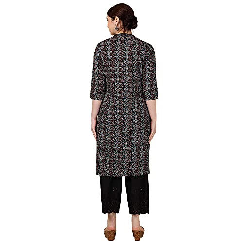 Image of Stop by Shoppers Stop Stop Printed Mandarin Collar Straight Fit Womens Kurta