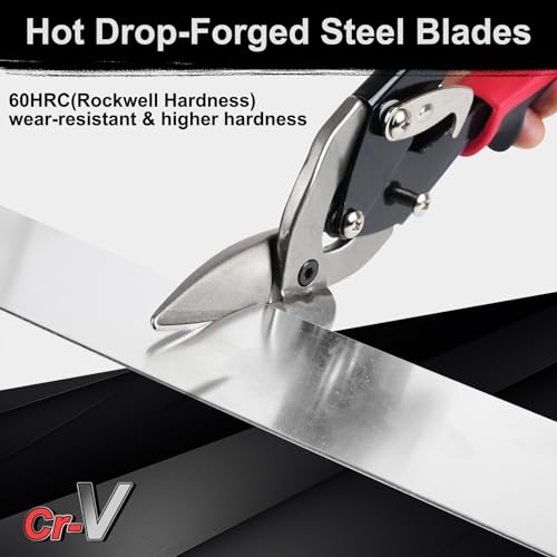 Image of Aviation Tin Snips Set, Straight Heavy Duty Left and Right Tin Cutting Shears, 2 Piece Metal Cutters With Comfort Grips and Safety Latch