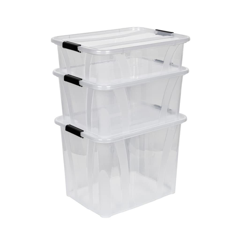 3er-Set Aufbewahrungsbox Master mit Deckel, 21, 32 & 55 Liter, transparent