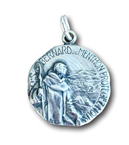Sterling Silver St Bernard Medal - Patron of Hikers, Skiers and Mountain Climbers - Antique Replica