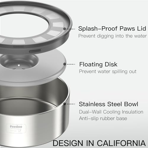 1Gallon No Spill Water Bowl for Dogs, Double-Wall Stainless Steel with Splash-Proof Paws Lid and Floating Disk, Non-Slip Base, Easy to Clean Slow Water Feeder for Large Medium Dogs - Image 3