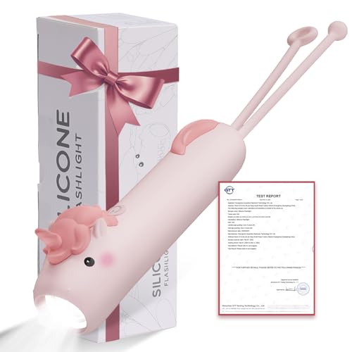 LOVERUIS Aufladbar Taschenlampe Silizium, Dimmbar taschenlampe, Stroboskop-Taschenlampe, Wiederaufladbare Geschenk (Torch unicorn) einhorn geschenke