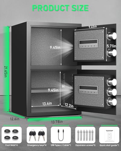 Image of 5.5 Cubic Extra Large Safe Fireproof Waterproof, Digital Security Safe Box with Removable Shelf, Soft Lining & Dual Alarm for Home Office