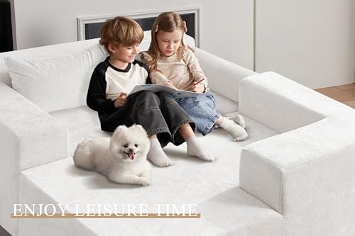 Image of HABUTWAY 105 inch L-Shape Modular Sectional Sofa Couch for Living Room,No Assembly Required,Modular Comfy Sofa with Deep Seat for Living Room Bedroom,Luxury Distressed Velvet(Right,Beige)