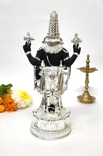 Image of Gold Art India Lord Tirupati Balaji Idol Murti for Mandir | Pooja Room Lord Vishnu Shree Venkateswara Swamy Statue God Balaji Home Decor Showpiece For Gift Living Room (Silver plated BLACK terracotta)