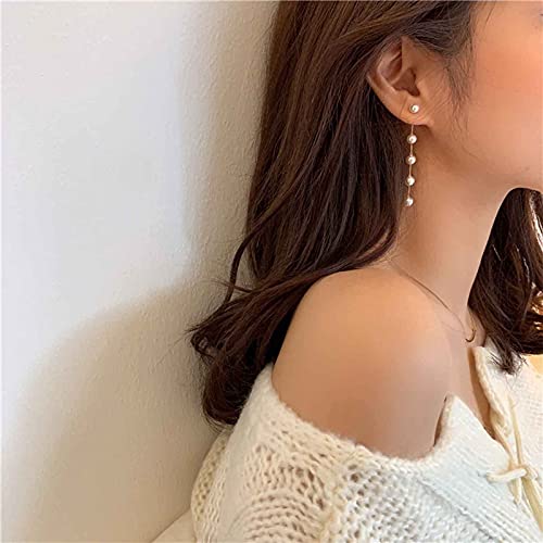 Boho Pearl Drop Dangle Earrings Gold Long Tassel Bead Earring Tiny Pearl Chain Earring Vintage Earrings Jewelry for Women3