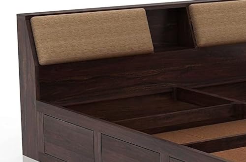 Image of FurnitureSheesham Mayor King Bed for Bedroom /Hotel /LivingRoom with Headboard /Box Storage Solid Wood King Box Bed | Finish Color - Walnut, DIY