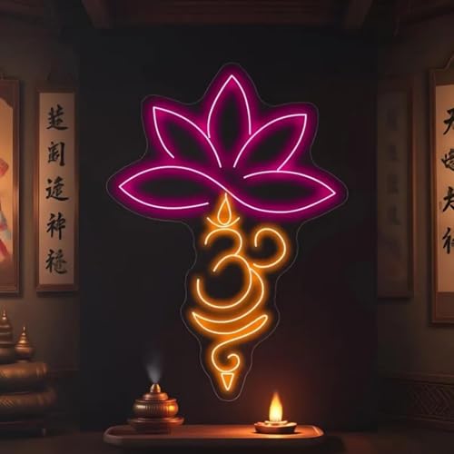 Lotus Om Unalome Neon Sign, Pink & Gold Spiritual LED Wall Light, USB Powered Dimmable, Zen Yoga Decor for Meditation Room, Perfect Gifts for Yoga & Mindfulness Lovers