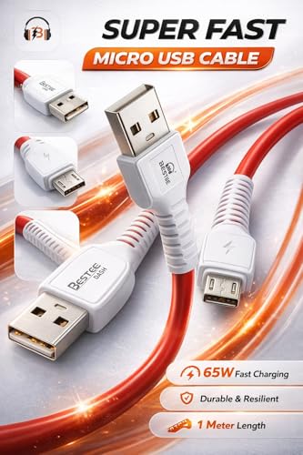 Image of Micro USB Fast Charging Cable 65W 6A, 1.2m Data Sync & Charge Cord, Durable PVC, Compatible with Samsung, Oppo, Vivo, Mi, Tablets & Micro USB Devices (Red)