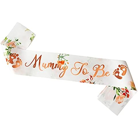 XINDY Mummy To Be Sash, Baby Shower Sash Mother To Be Decoration, Rose Gold Text Floral Mum To Be Sash, Mum to be Gifts Party Accessories Baby Shower Party Decoration Favours Party Supplies Cover