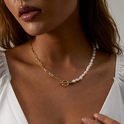 Sewyer Dainty Paperclip Chain Pearl Necklace For Women Gold Plated Handmade Cultured Pearl Necklaces Delicate Everyday Jewelry Gift #TOP5