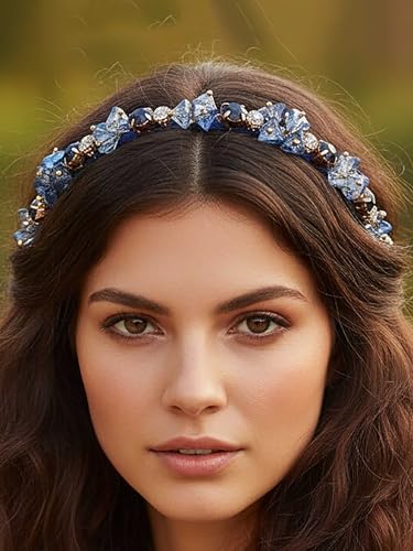 IYOU Bling Strass Stirnbänder Marineblau Kristall Haarband Edelstein Vintage Dünn Haarreifen Party Abschlussball Haarschmuck für Damen