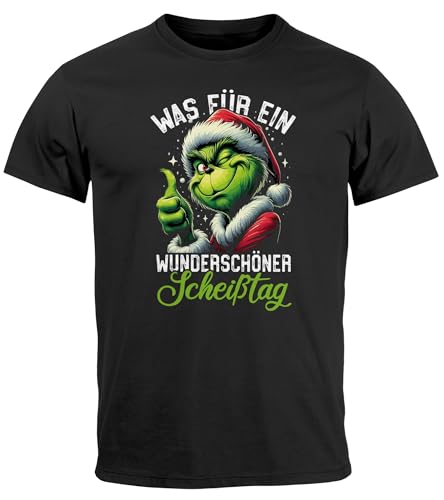 MoonWorks Herren T-Shirt Weihnachten Grinch was für EIN Scheißtag Spruch lustig Anti Xmas Outfit Schwarz XL