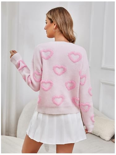 Image of RoseSeek Women's 3D Floral Appliques Crewneck Sweaters Long Sleeve Drop Shoulder Pullovers Elegant Knit Tops