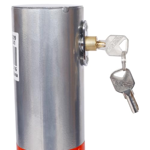 Safety Steel Bollard Post - Foldable Parking Bollard Pole Barrier with Lock & 4 Free Ancher Bolts | Street Pipe Safety Parking Barrier Post for Traffic-Sensitive Area Garage Parking Lot (Gray)