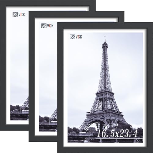 Image of VCK A2 Solid Wood Picture Frame - Black 16.5x23.4 Picture Frame with Wall Mounting Hanging, 3 Pack